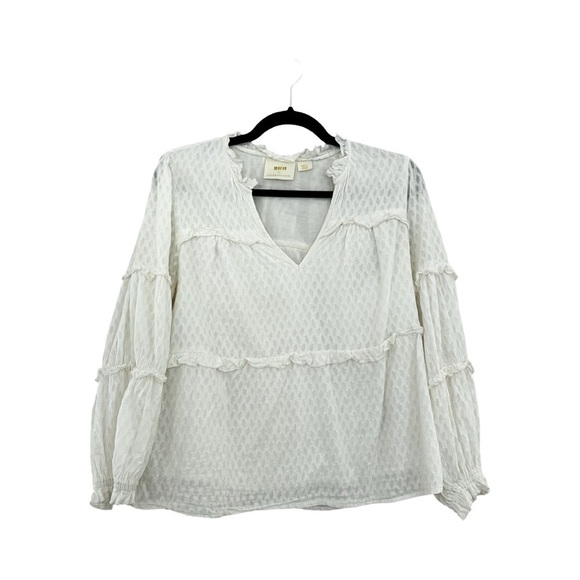ANTHROPOLOGIE MAEVE Angela Ruffle Peasant Blouse White 100% Sz S - Picture 2 of 8